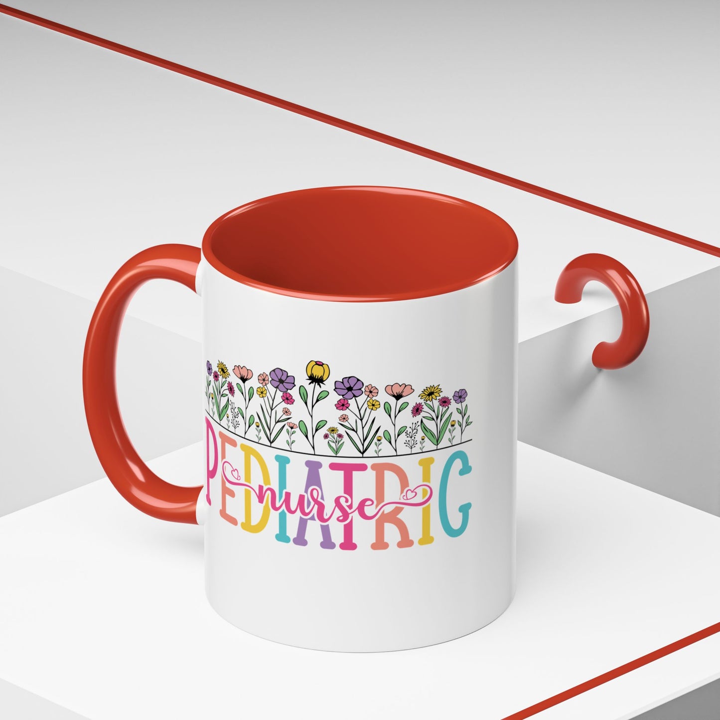 Pediatric Nurse Accent Coffee Mug - Floral Design, Gift for Nurses, Coffee Lovers, Medical Professionals, Cute Coffee Cup