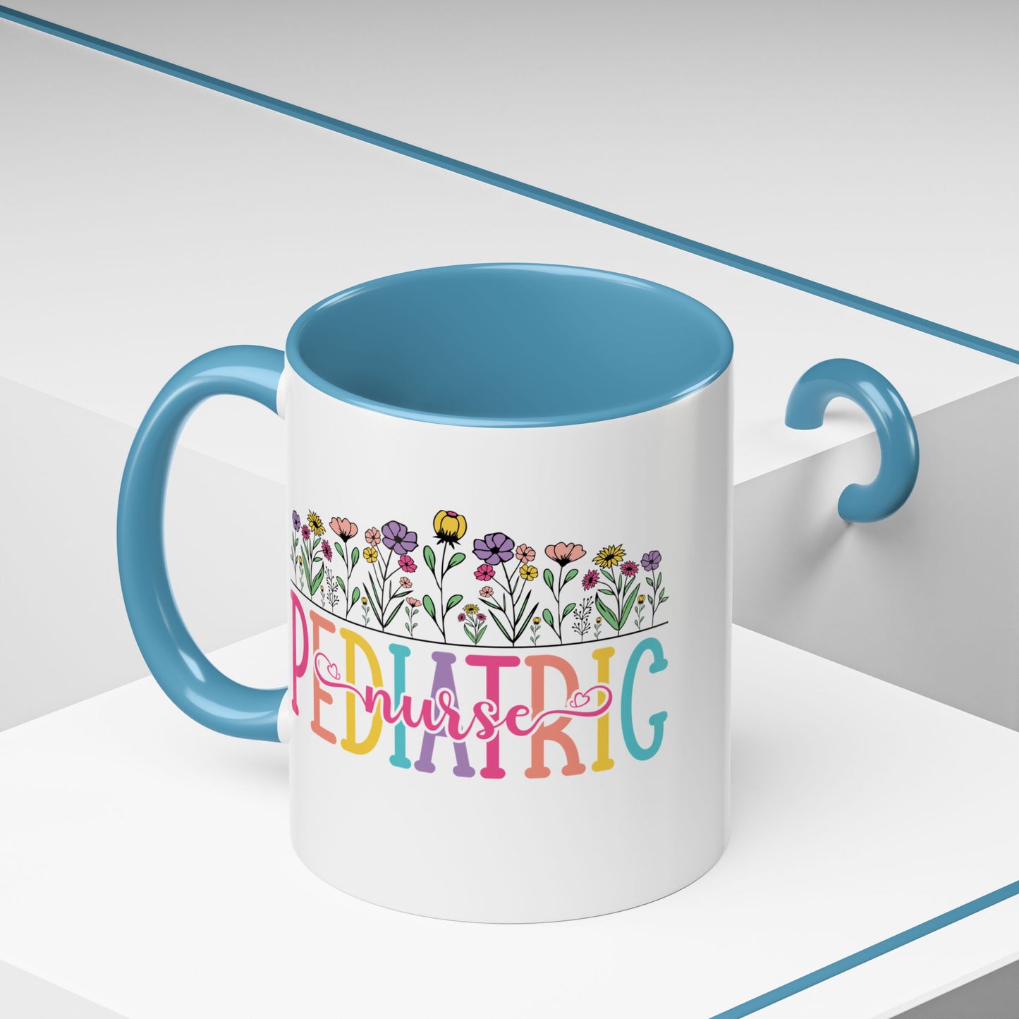 Pediatric Nurse Accent Coffee Mug - Floral Design, Gift for Nurses, Coffee Lovers, Medical Professionals, Cute Coffee Cup