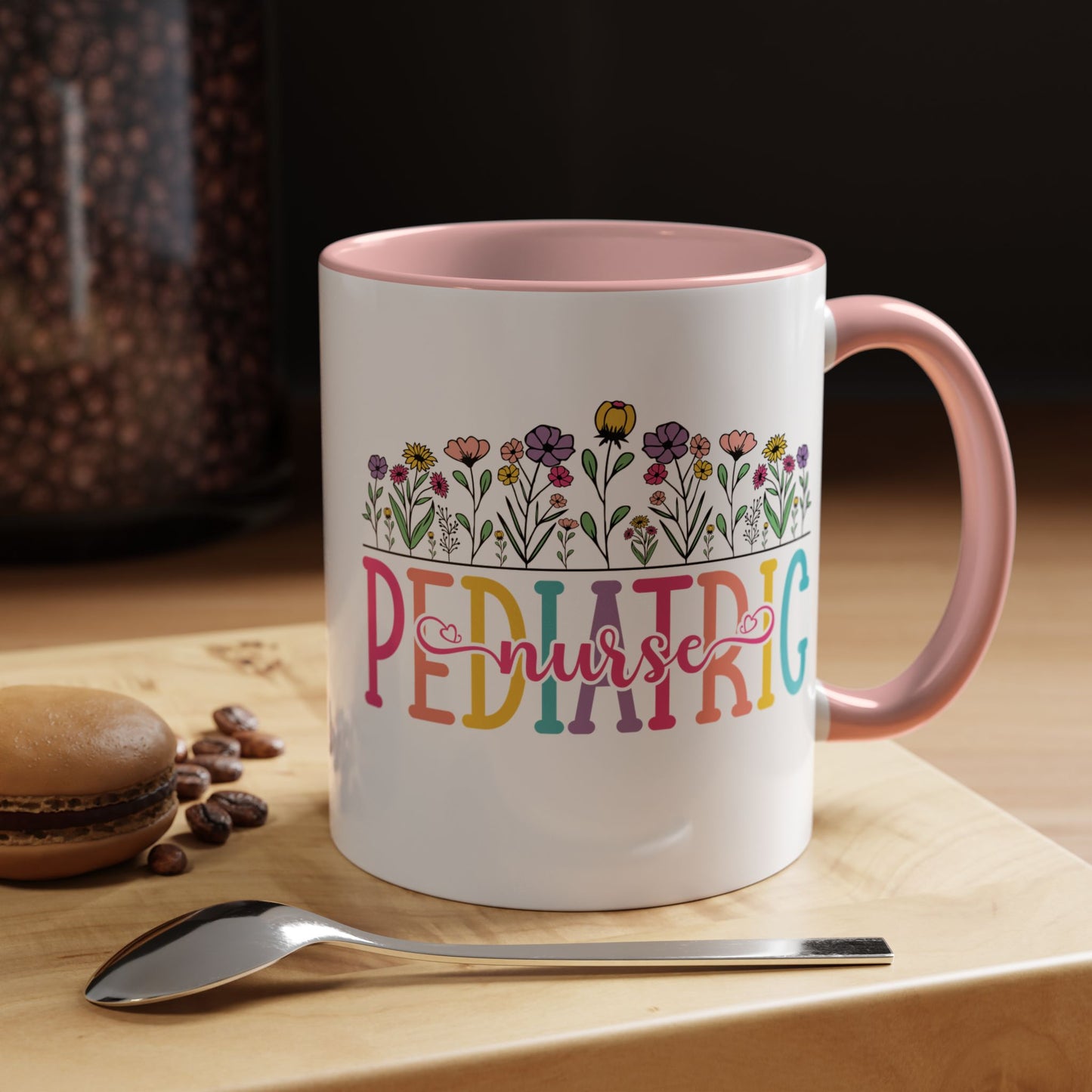 Pediatric Nurse Accent Coffee Mug - Floral Design, Gift for Nurses, Coffee Lovers, Medical Professionals, Cute Coffee Cup