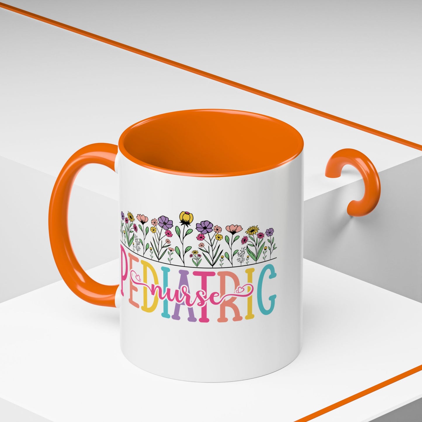 Pediatric Nurse Accent Coffee Mug - Floral Design, Gift for Nurses, Coffee Lovers, Medical Professionals, Cute Coffee Cup