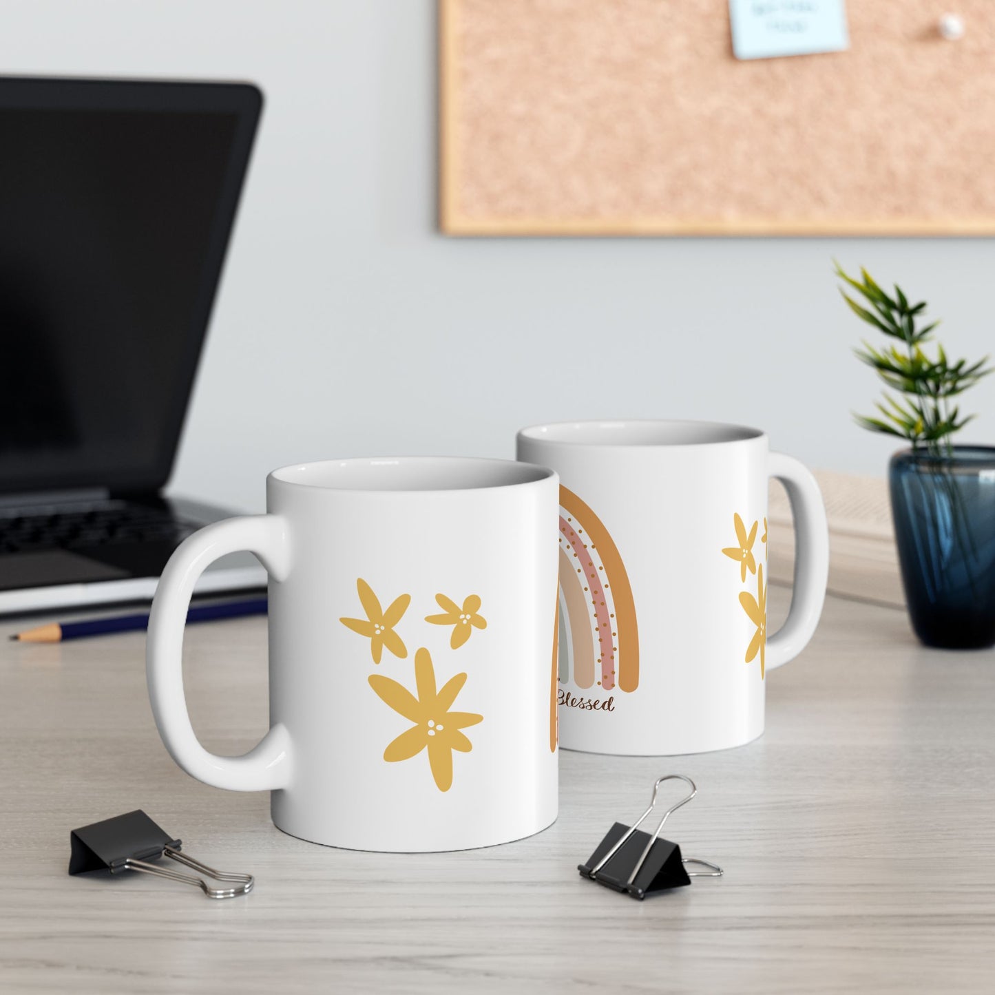 Grateful & Blessed Ceramic Mug, Motivational Coffee Cup, Gift for Friends, Office Decor, Birthday Present, Rainbow Design