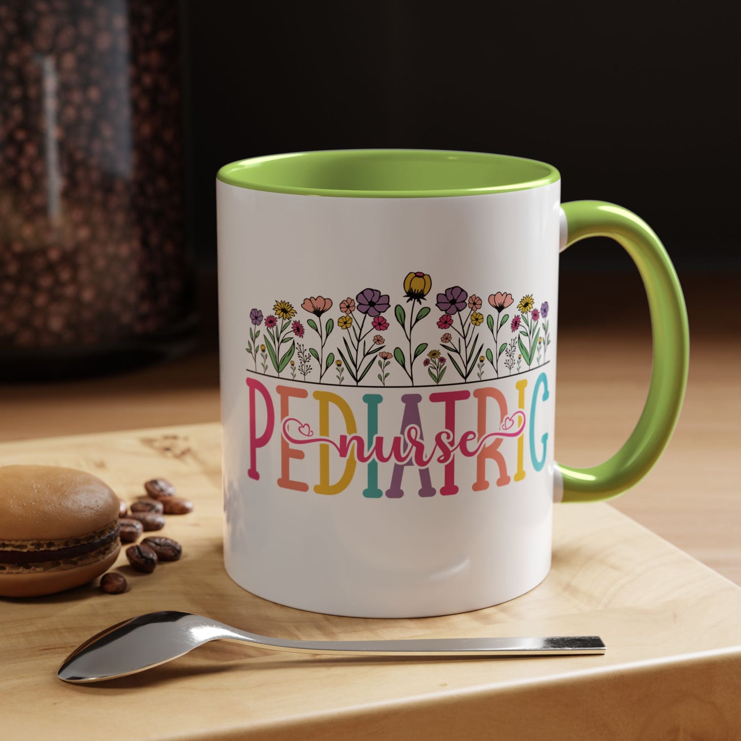 Pediatric Nurse Accent Coffee Mug - Floral Design, Gift for Nurses, Coffee Lovers, Medical Professionals, Cute Coffee Cup