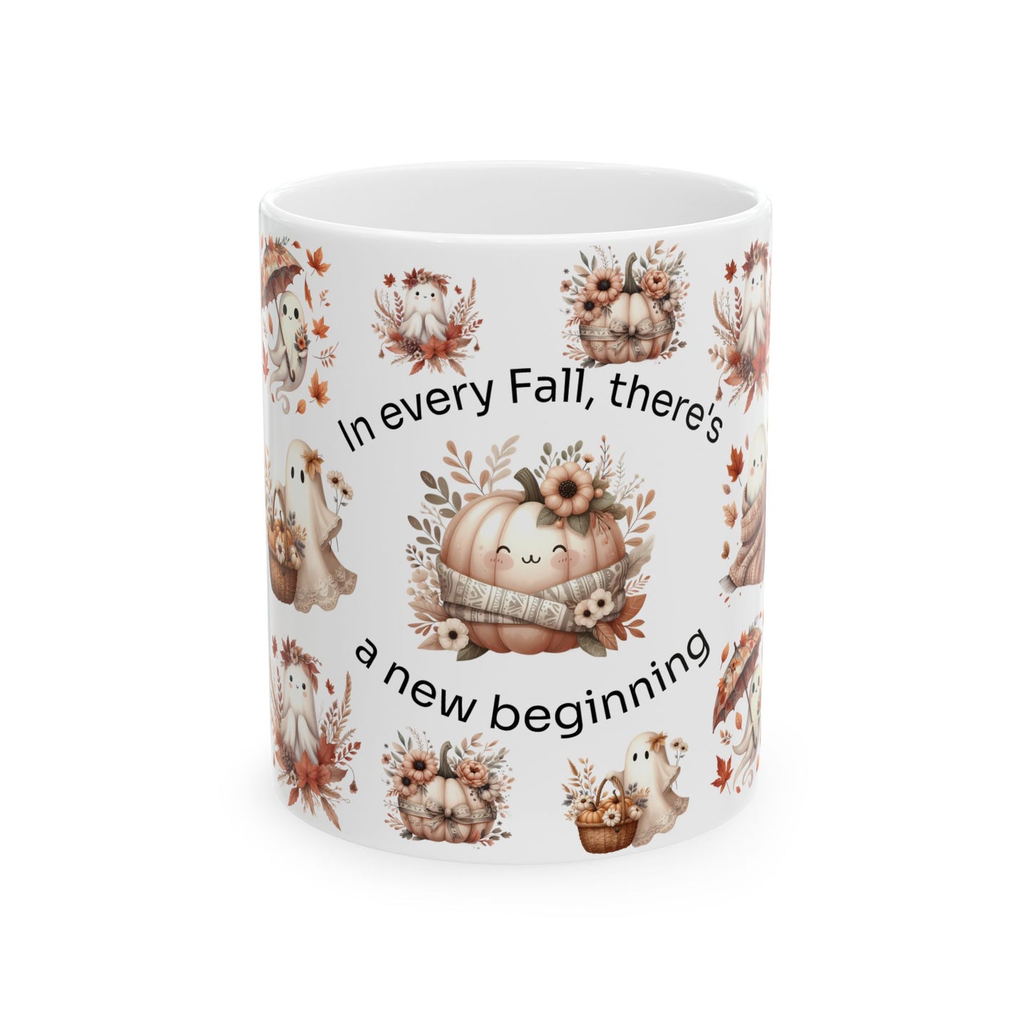 Autumn-Themed Ceramic Mug | Fall Coffee Cup, Seasonal Gift, Cute Drinkware for Cozy Days, Pumpkin Decor, New Beginnings