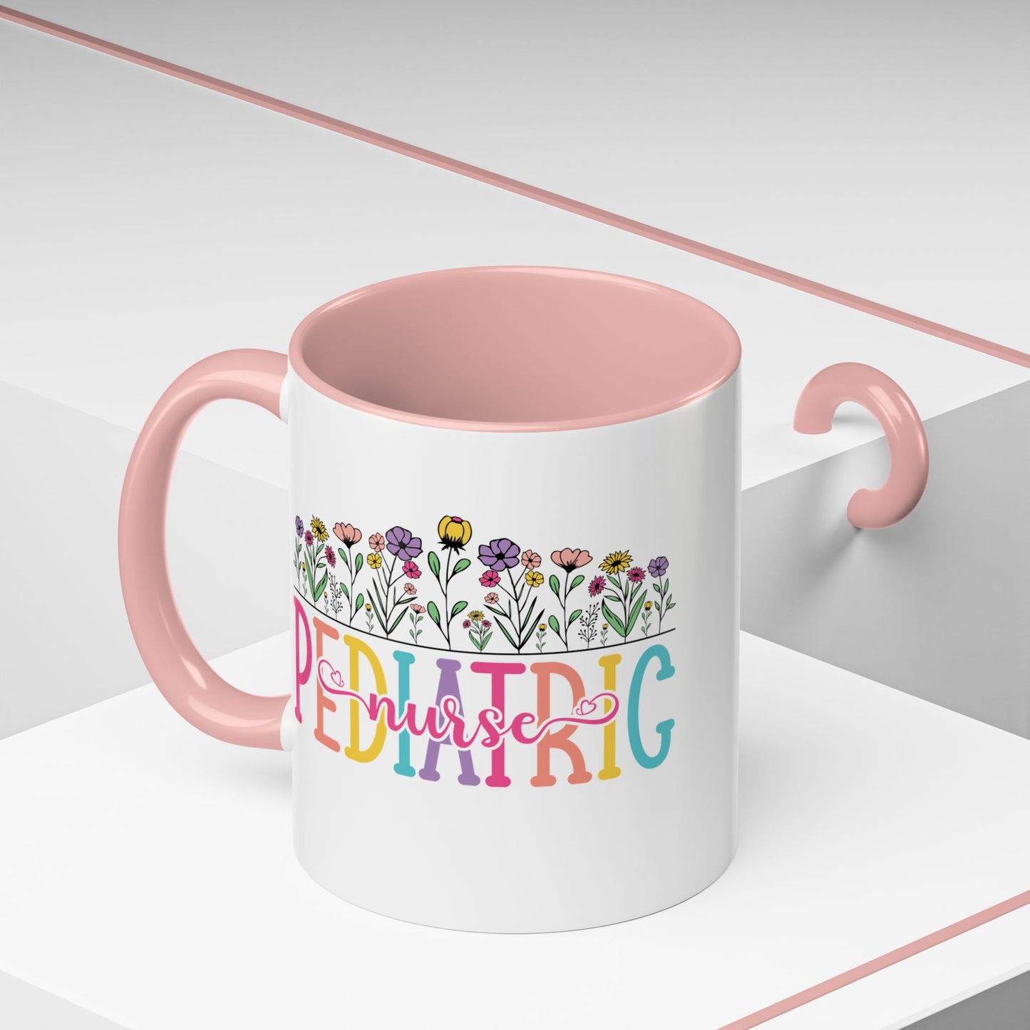 Pediatric Nurse Accent Coffee Mug - Floral Design, Gift for Nurses, Coffee Lovers, Medical Professionals, Cute Coffee Cup