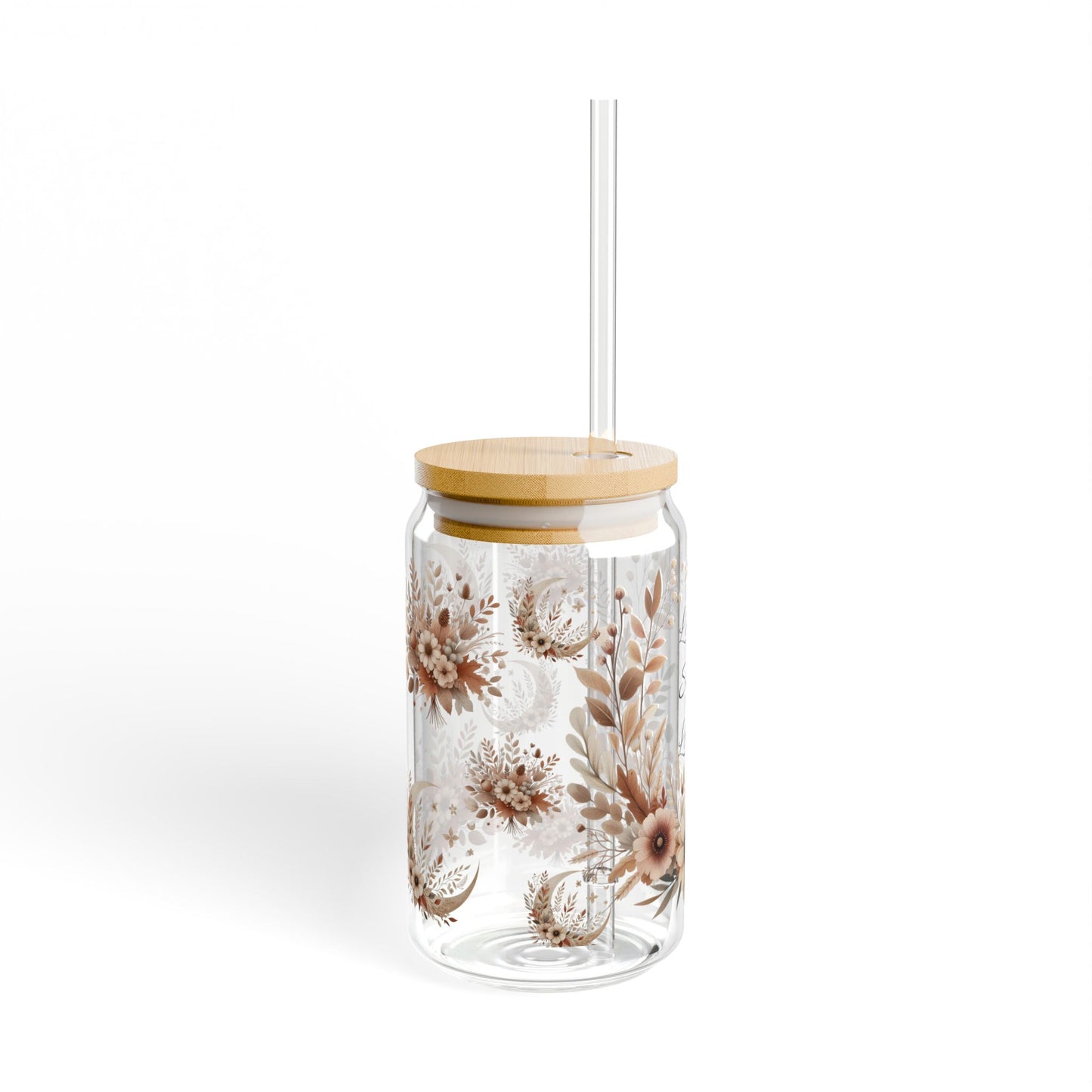 Floral Sipper Glass, Love, Smile, Love, Eco-Friendly Drinkware, Perfect Gift for Tea and Coffee Lovers, Boho Home Decor