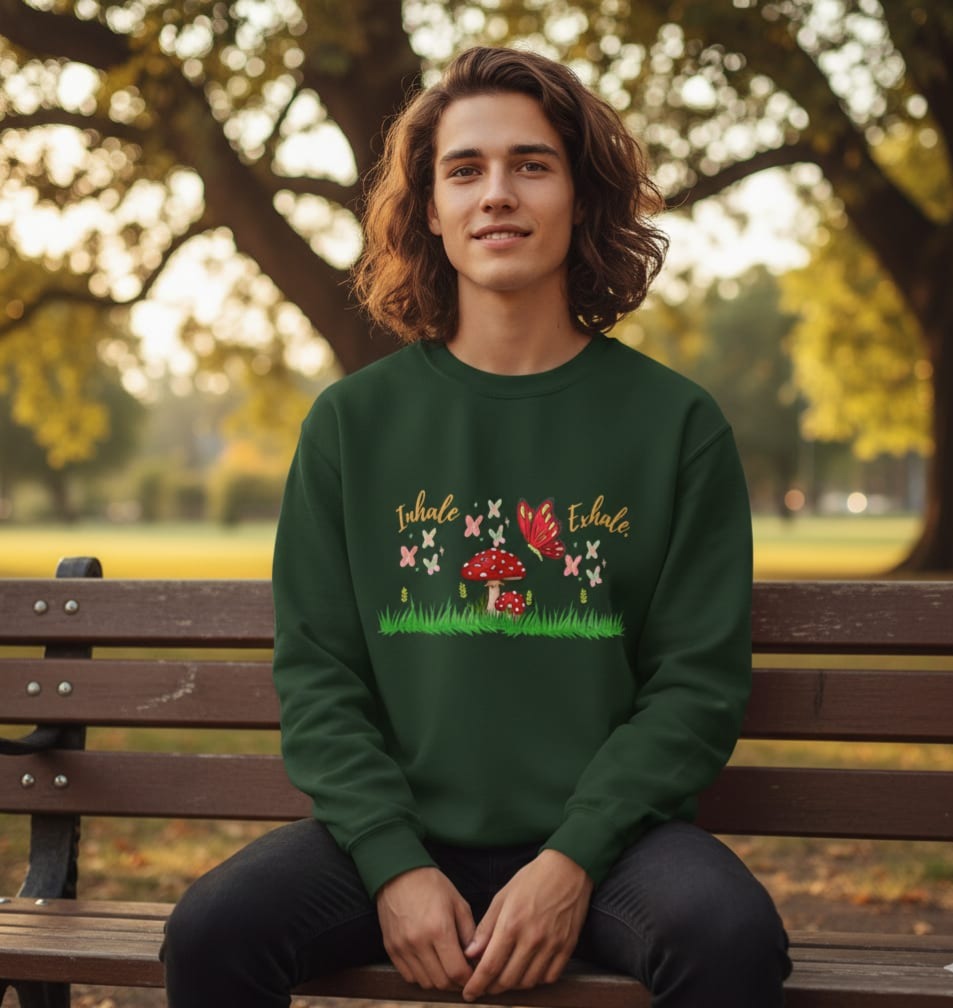 Whimsical Butterfly and Mushroom Crewneck Sweatshirt, Cozy Unisex Sweatshirt, Gift for Nature Lovers, Cute Fall Fashion