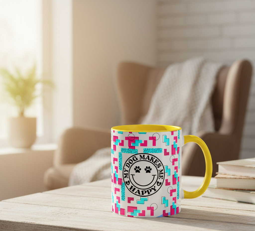 My Dog Makes Me Happy Coffee Mug | Cute Pet Lover Gift | Fun Accent Mug for Dog Owners | Colorful Dog-Themed Drinkware | 11oz, 15oz