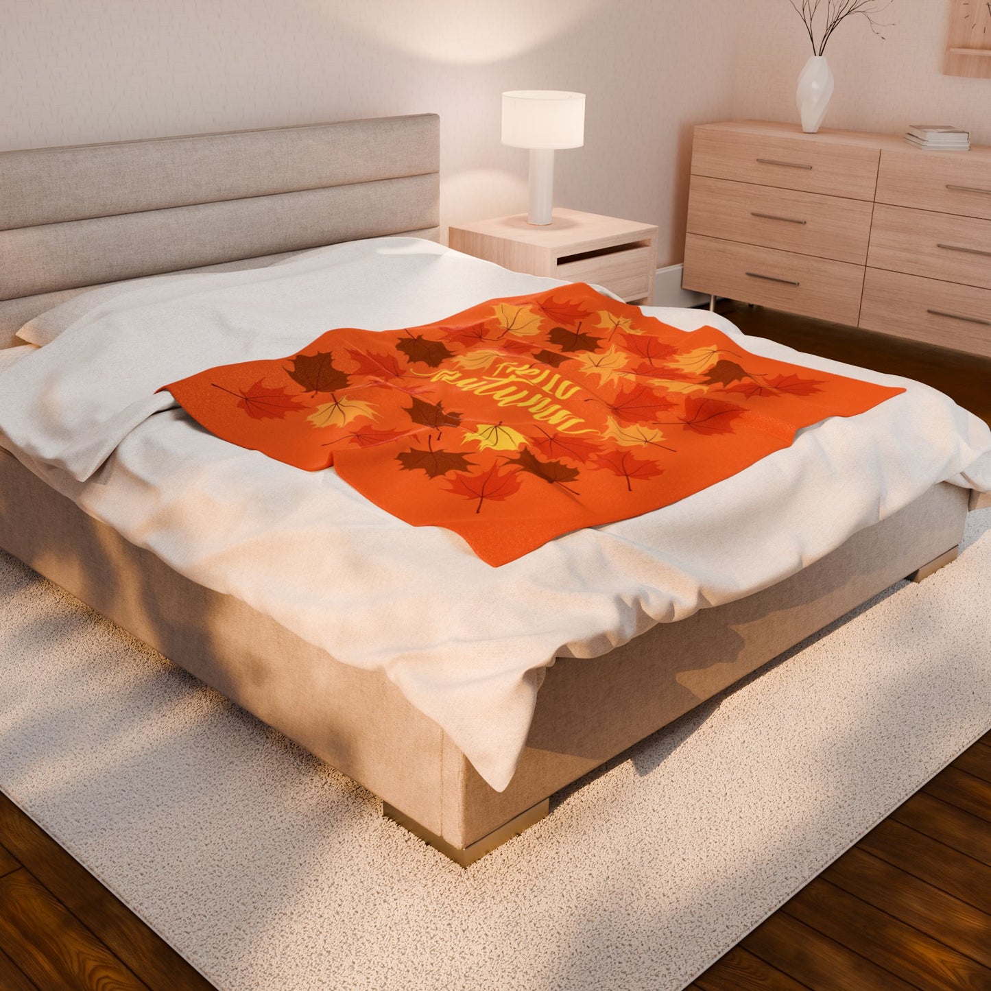 Autumn Hello Velvet Blanket, Cozy Fall Throw, Plush Bed Cover, Seasonal Home Decor, Great for Thanksgiving