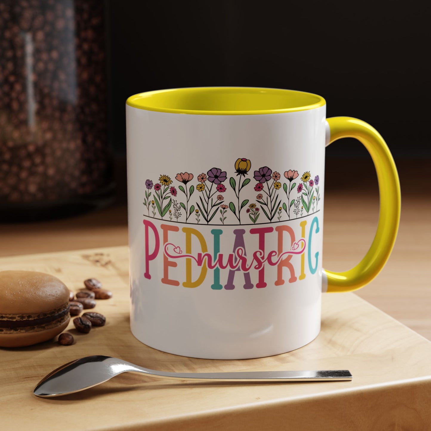 Pediatric Nurse Accent Coffee Mug - Floral Design, Gift for Nurses, Coffee Lovers, Medical Professionals, Cute Coffee Cup