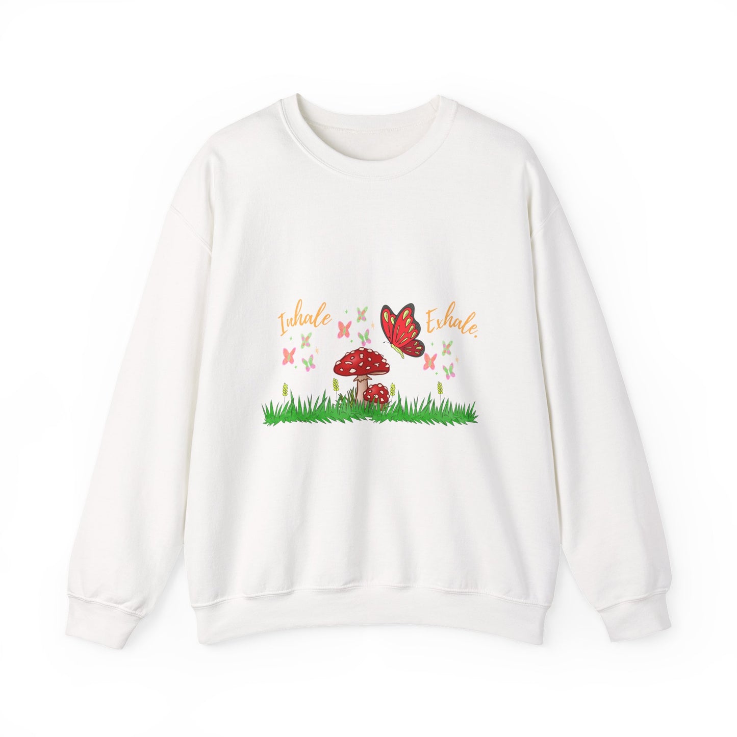 Whimsical Butterfly and Mushroom Crewneck Sweatshirt, Cozy Unisex Sweatshirt, Gift for Nature Lovers, Cute Fall Fashion