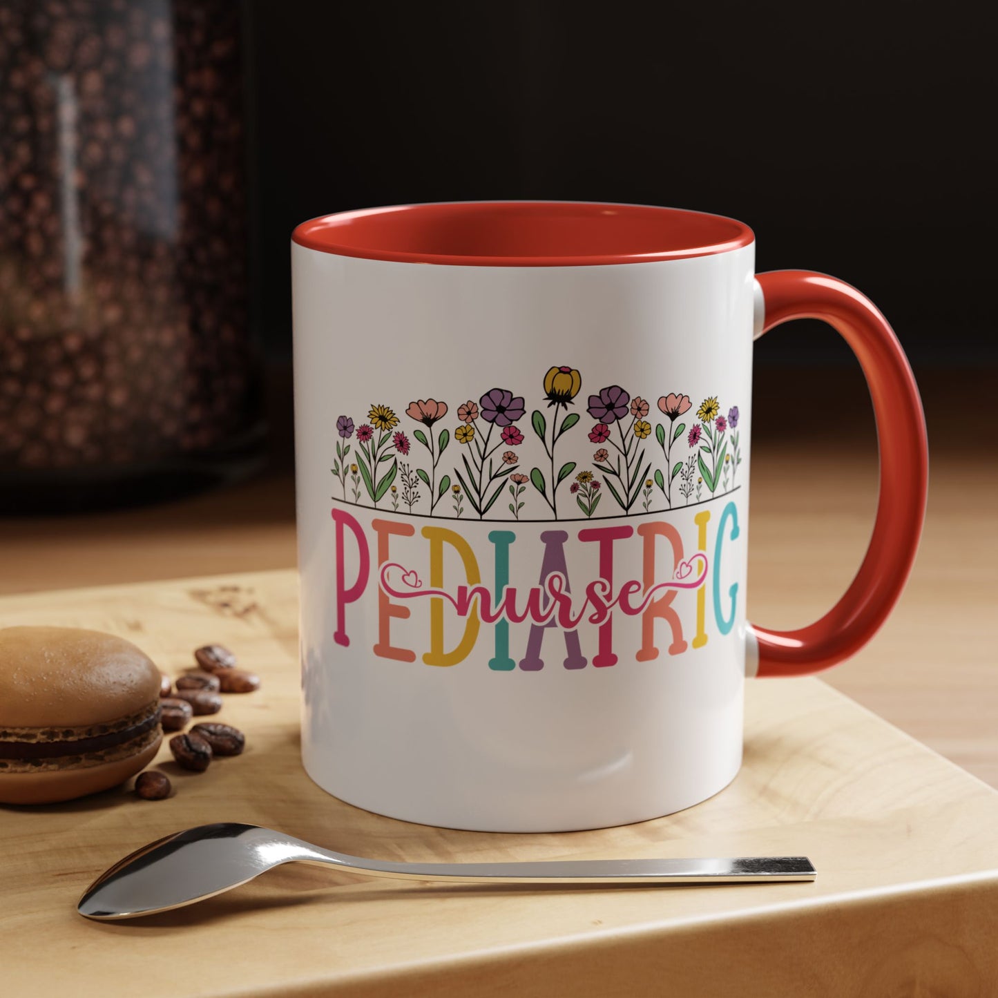 Pediatric Nurse Accent Coffee Mug - Floral Design, Gift for Nurses, Coffee Lovers, Medical Professionals, Cute Coffee Cup