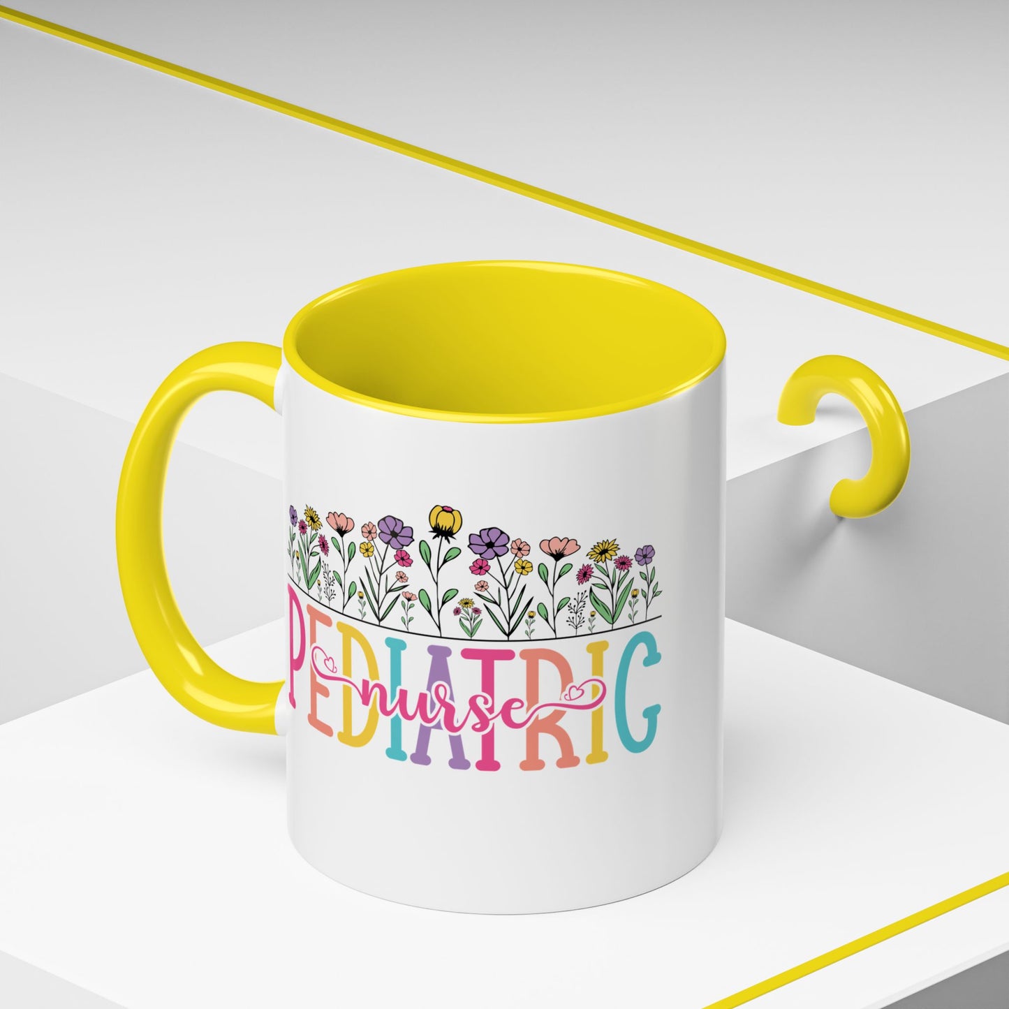 Pediatric Nurse Accent Coffee Mug - Floral Design, Gift for Nurses, Coffee Lovers, Medical Professionals, Cute Coffee Cup