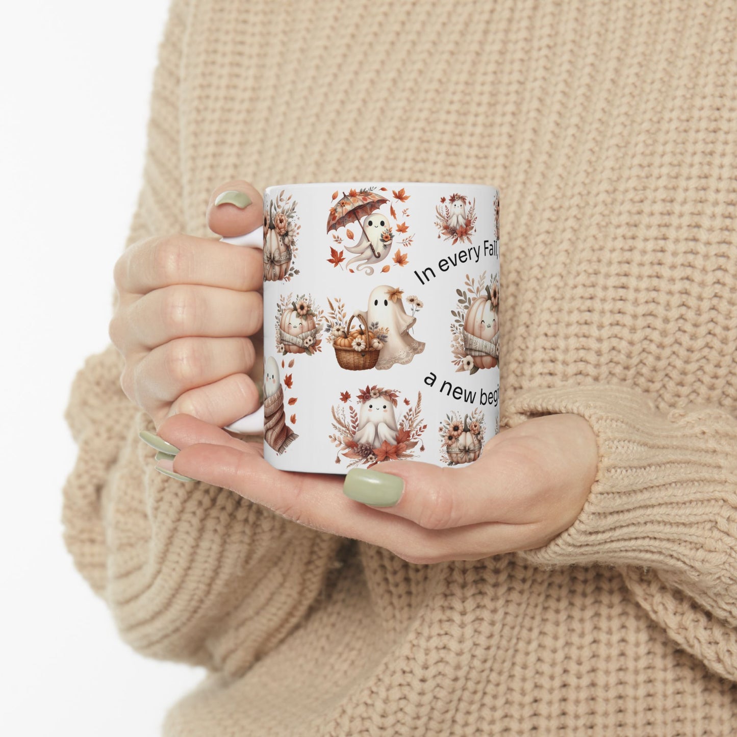 Autumn-Themed Ceramic Mug | Fall Coffee Cup, Seasonal Gift, Cute Drinkware for Cozy Days, Pumpkin Decor, New Beginnings
