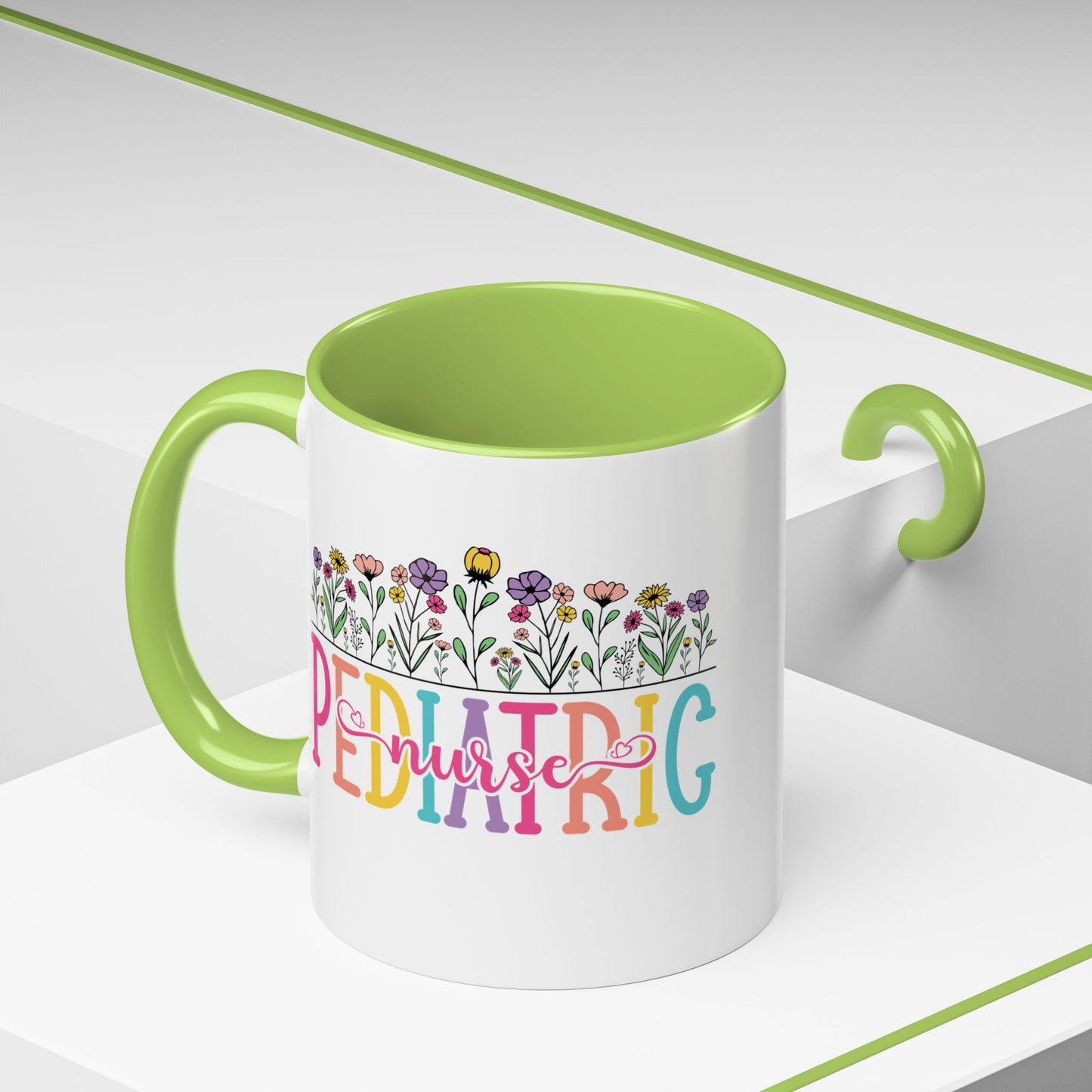 Pediatric Nurse Accent Coffee Mug - Floral Design, Gift for Nurses, Coffee Lovers, Medical Professionals, Cute Coffee Cup