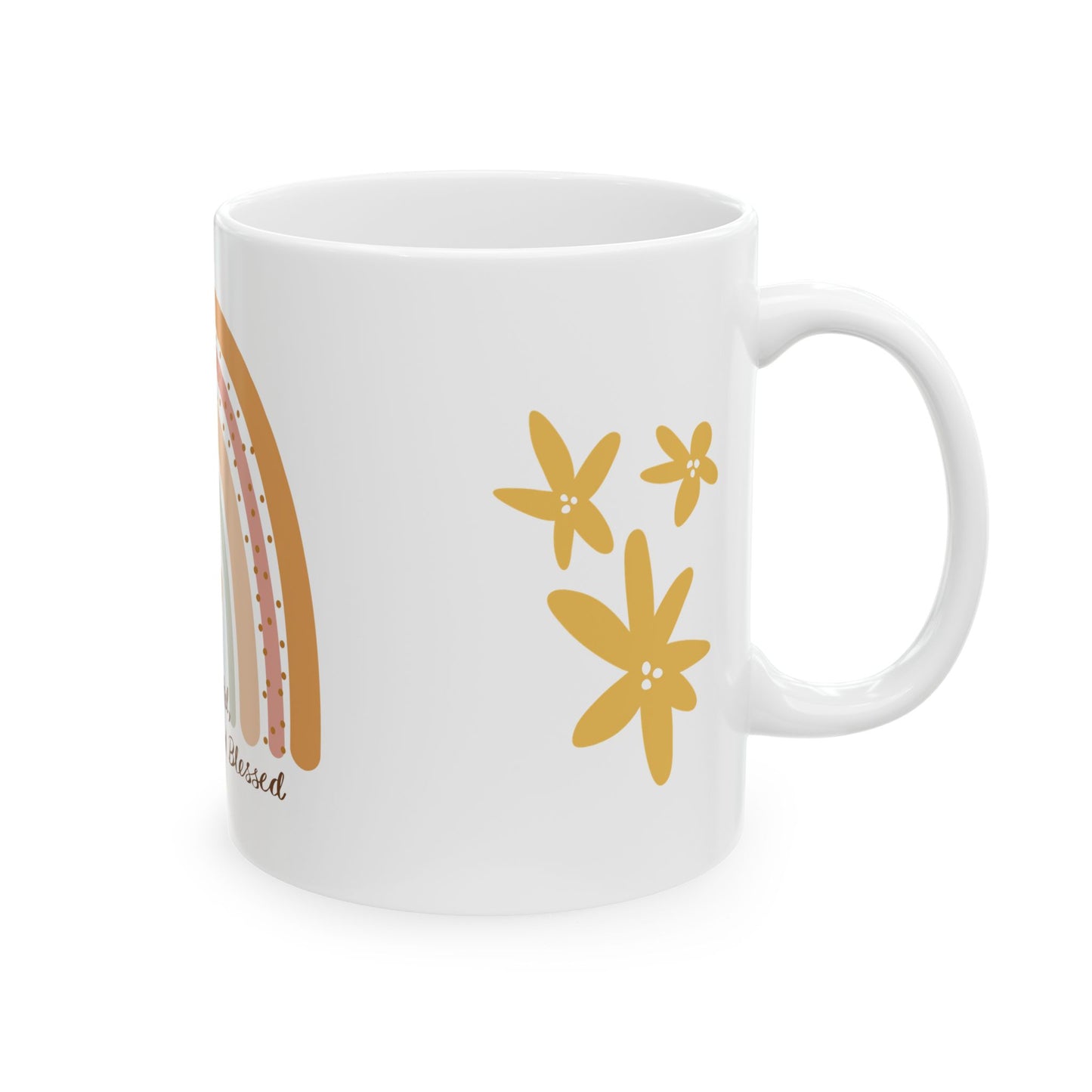 Grateful & Blessed Ceramic Mug, Motivational Coffee Cup, Gift for Friends, Office Decor, Birthday Present, Rainbow Design