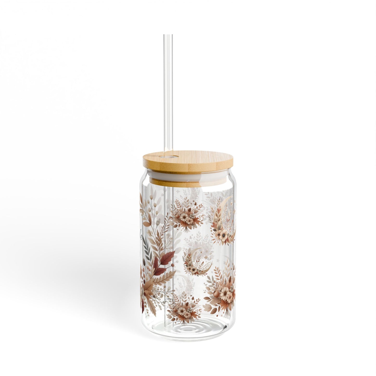 Floral Sipper Glass, Love, Smile, Love, Eco-Friendly Drinkware, Perfect Gift for Tea and Coffee Lovers, Boho Home Decor