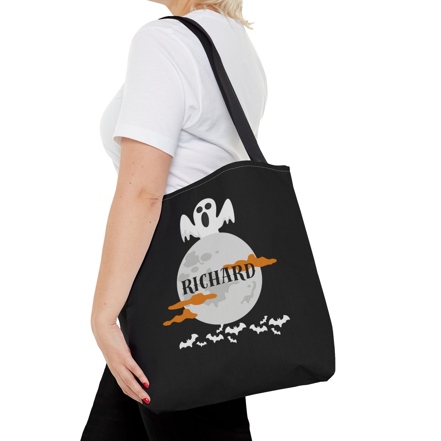 Ghostly Halloween Tote Bag, Personalized Shopper, Spooky Gift, Trick-or-Treat Carryall, Eco-Friendly Halloween Accessory