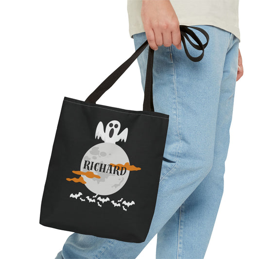 Ghostly Halloween Tote Bag, Personalized Shopper, Spooky Gift, Trick-or-Treat Carryall, Eco-Friendly Halloween Accessory