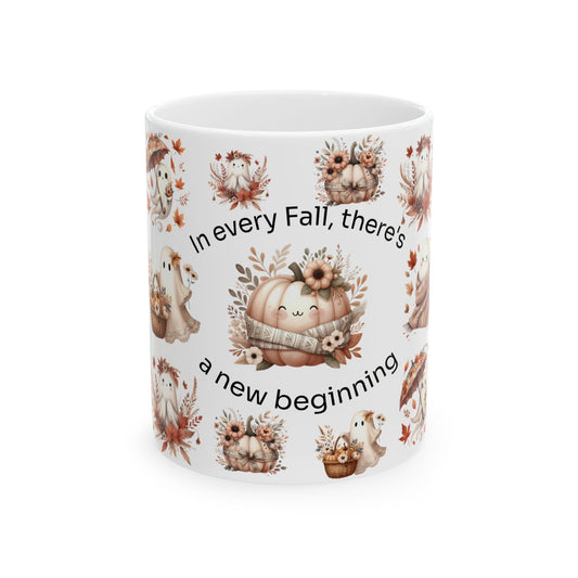 Autumn-Themed Ceramic Mug | Fall Coffee Cup, Seasonal Gift, Cute Drinkware for Cozy Days, Pumpkin Decor, New Beginnings