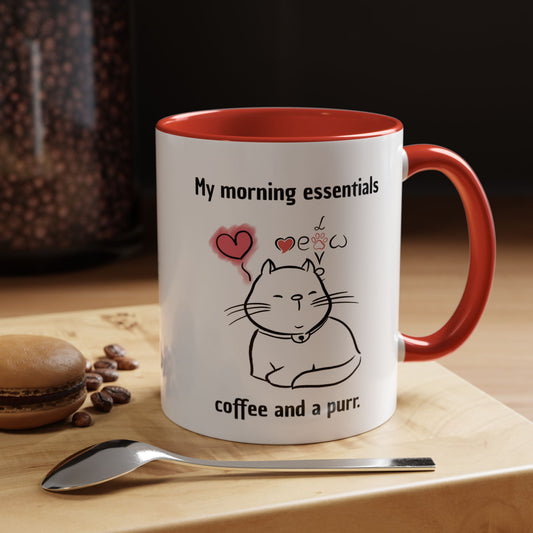 Cute Cat Lover Coffee Mug - My Morning Essentials - Gift for Cat Owners, Animal Lovers, Cozy Mornings, Mother's Day, Birthdays