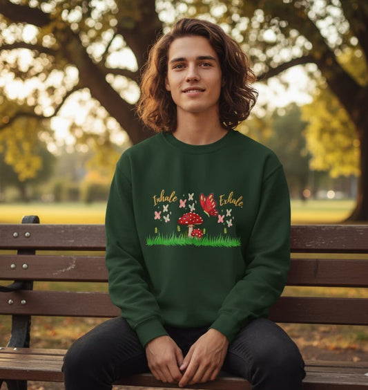 Whimsical Butterfly and Mushroom Crewneck Sweatshirt, Cozy Unisex Sweatshirt, Gift for Nature Lovers, Cute Fall Fashion