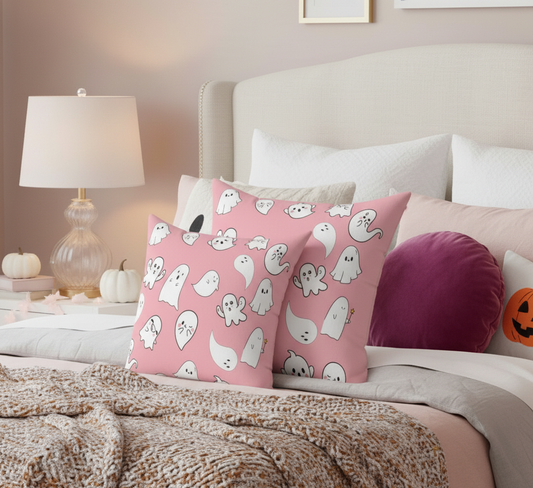 Cute Ghosts Spun Polyester Pillow, Halloween Decoration, Cozy Home Decor, Gift for Kids, Throw Pillow for Spooky Vibes
