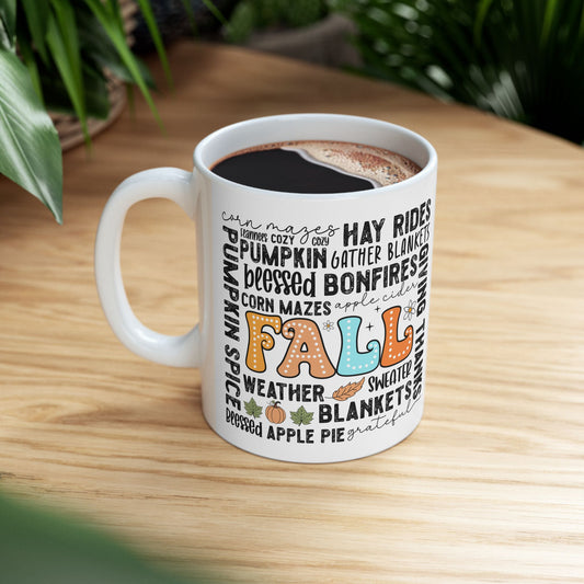 Fall-Themed Ceramic Mug, Cozy Autumn Drinkware, Coffee Cup for Pumpkin Spice Lovers, Seasonal Gift, Harvest Celebration