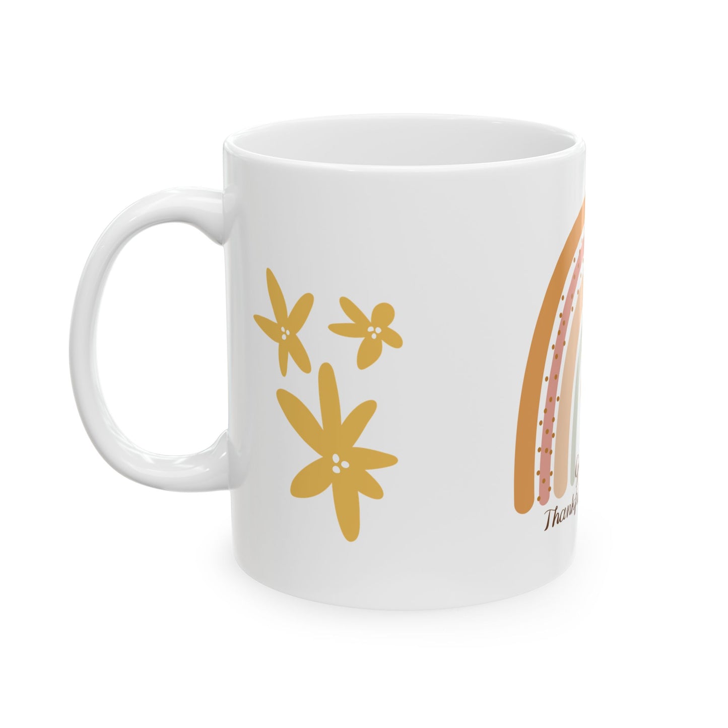 Grateful & Blessed Ceramic Mug, Motivational Coffee Cup, Gift for Friends, Office Decor, Birthday Present, Rainbow Design