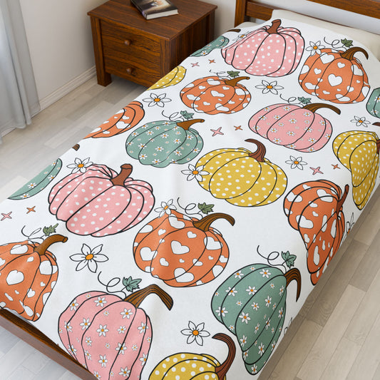 Autumn Pumpkin Plush Blanket, Cozy Fall Throw, Decorative Throw Blanket, Seasonal Home Decor, Gift for Fall Lovers
