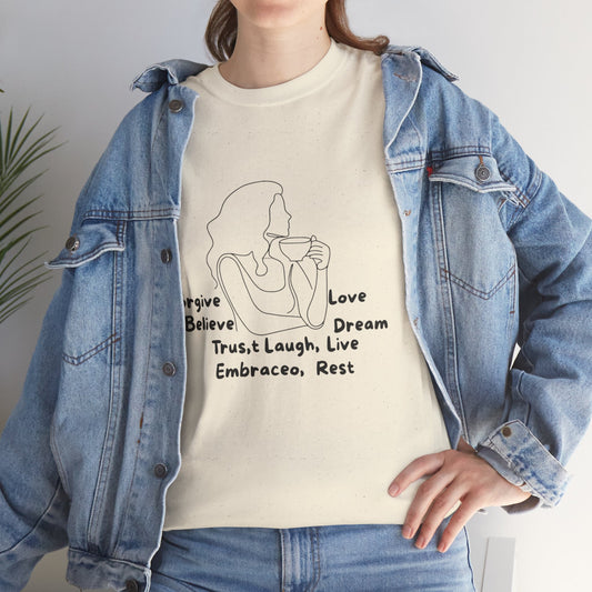 Inspirational Quote Tee - Forgive, Believe, Love, Dream - Unisex Cotton T-Shirt for Motivational Gifts, Self-Care, Mindfulness, Casual Wear
