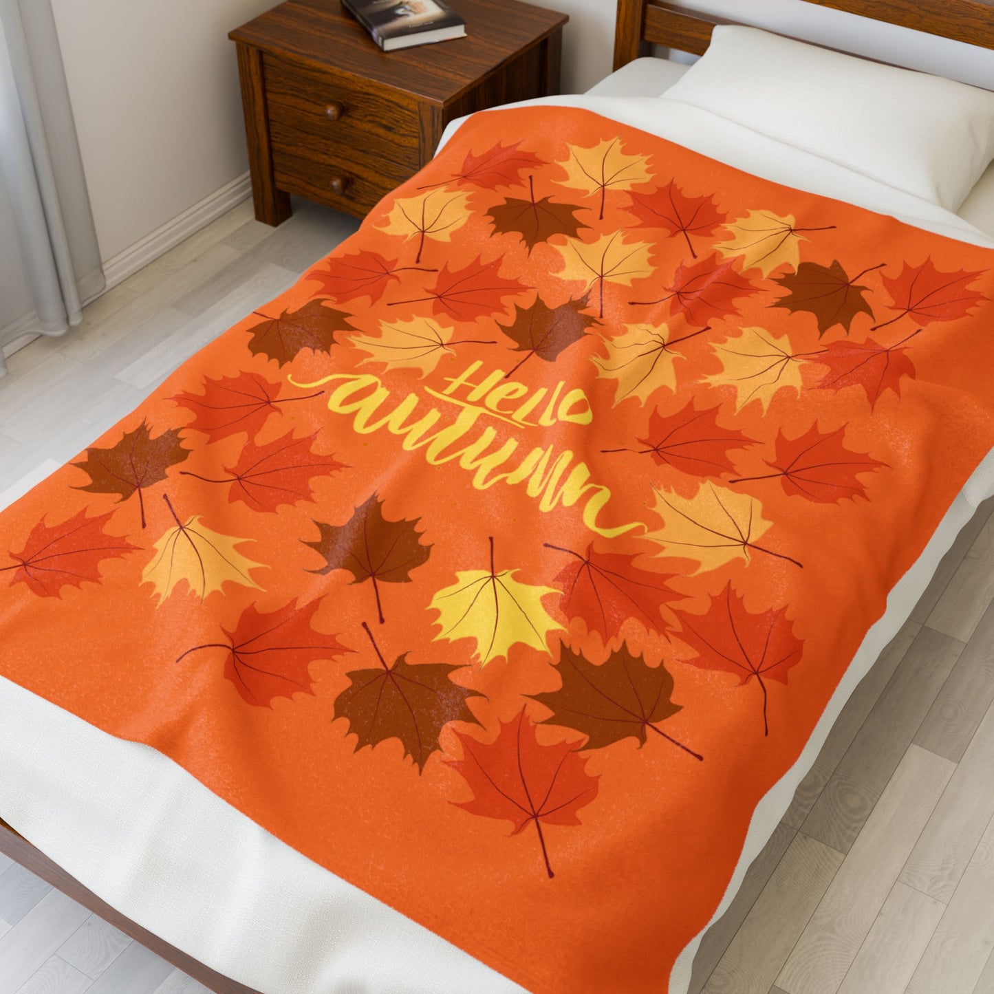 Autumn Hello Velvet Blanket, Cozy Fall Throw, Plush Bed Cover, Seasonal Home Decor, Great for Thanksgiving